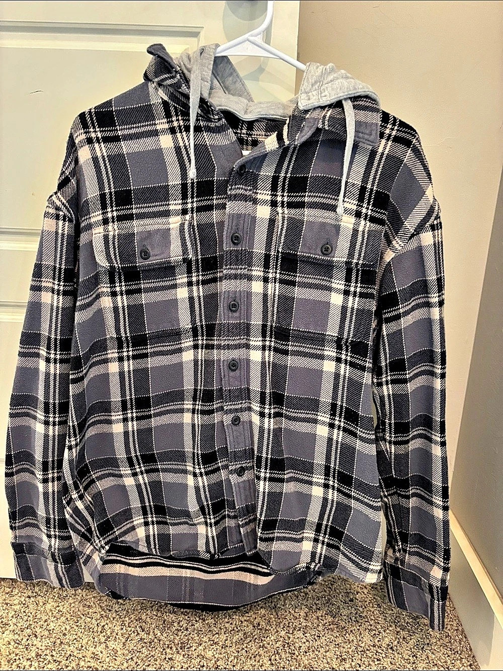 American Eagle AE Relaxed Fit Hooded Flannel Men's Plaid Shirt Medium